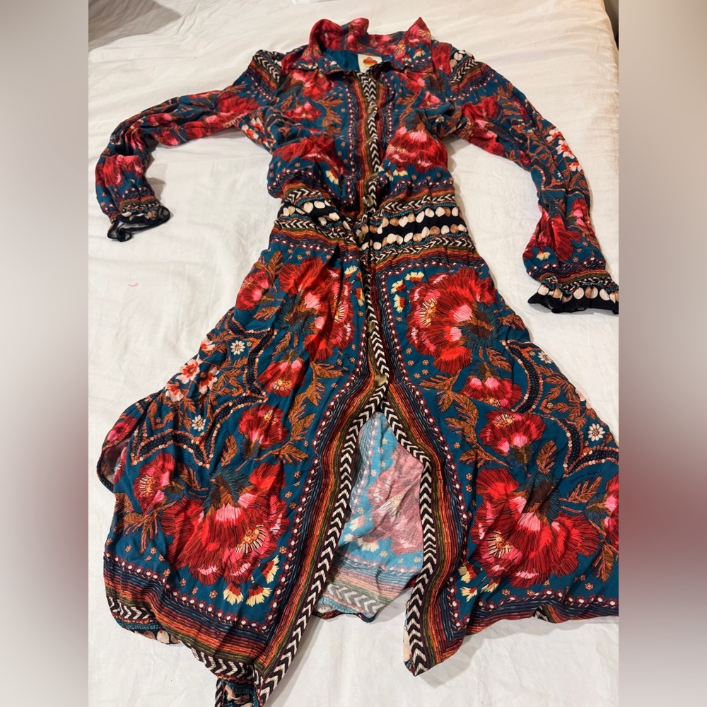 FARM Rio Vibrant Red and Blue Long Sleeve Shirt Dress